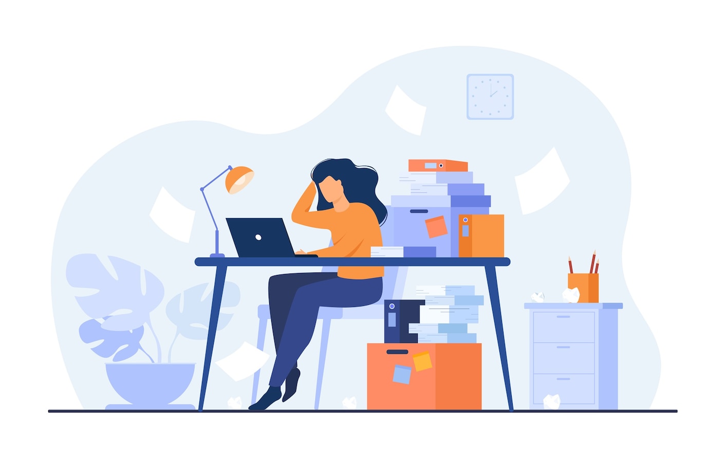 tired-overworked-secretary-accountant-working-laptop-near-pile-folders-throwing-papers-vector-illustration-stress-work-workaholic-busy-office-employee-concept_74855-13264